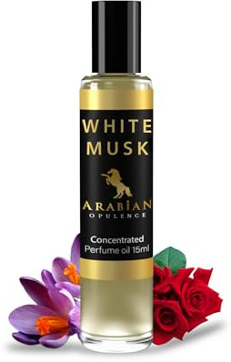 Arabian Opulence FR297 WHITE MUSK Roll-on Parfümöl | Konzentriertes Parfüm Körperöl | Langanhaltendes Parfüm auf Ölbasis für Frauen | Reisegröße Alkoholfreies weiches Parfümöl Fläschchen (15ml)