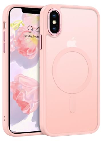 GaoBao für iPhone X Hülle, iPhone XS Hülle [Kompatibel mit MagSafe] Durchscheinende Matte Magnetische Stoßfeste Anti-Fingerabdruck Schutzhülle, Handyhülle iPhone X/XS für iPhone X/XS Case, Rosa