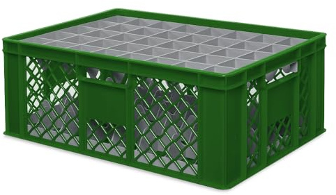 BRB Gläserkiste 600x400 mm für 15, 24, 33 oder 40 Gläser, farbig (Grün, für 40 Gläser Ø 67 mm, Glashöhe max 205 mm)