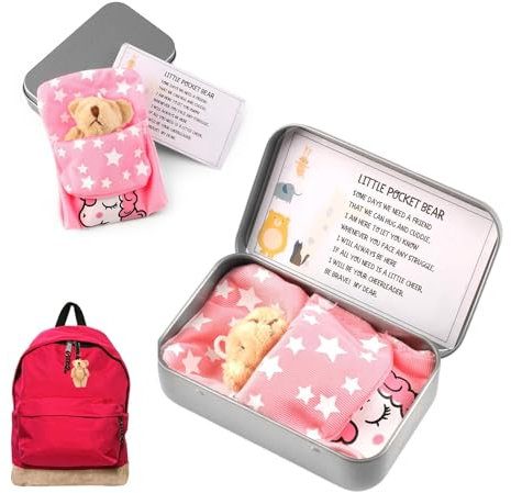 Little Pocket Bear Hug, Mini Teddy Bear in a Tin Box Plush Toy Stuffed Animal Bear Cute Doll Decoration Key Chain Hug Love Token Christmas Birthday Graduation Gifts for Children Women Friend