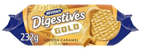 McVitie's Gold Chocolate Digestive Biscuits, Golden Caramel Flavour, 232 g | Limited Edition, Chewy Oaty Base, No Artificial Colours or Flavours, Suitable for Vegetarians