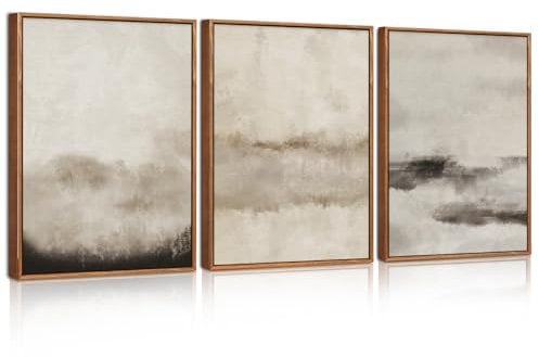 HPINUB Large Abstract Framed Canvas Wall Art Set,Minimalist Beige Gray Pastel Watercolor Wall Decor,Modern Illustration Neutral Art Painting for Living Room,Bedroom,Dining Room,Office -12X16