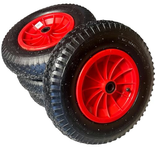 KOVA® 4X Schubkarrenrad Luftreifen 4.80/4.00-8 Traglast 120kg Ersatzrad Komplett Rad Reifen für Schubkarre 4.80 4.00-8 Luftrad Robuster Komplettreifen Radschubkarre luftbereift - Langlebig, Schw/Rot