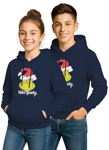 United Labels Der Grinch Hoodie für Kinder, Dunkelblau, Feelin Grinchy, Winter Pullover mit Kapuze, Kapuzenpullover Unisex für Jungs und Mädchen