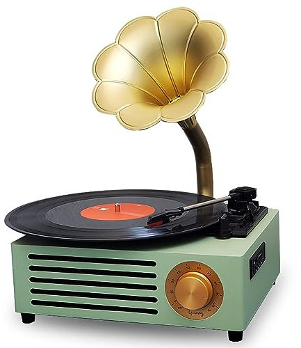 Retro Gramophone, Retro Floor-Standing Vinyl Turntable, Old School Vinyl Record Player, Classic Gramophone, Turbine Tonearm, CD/U Disk/Wireless Connection/Radio, Vintage Decor,Gray b