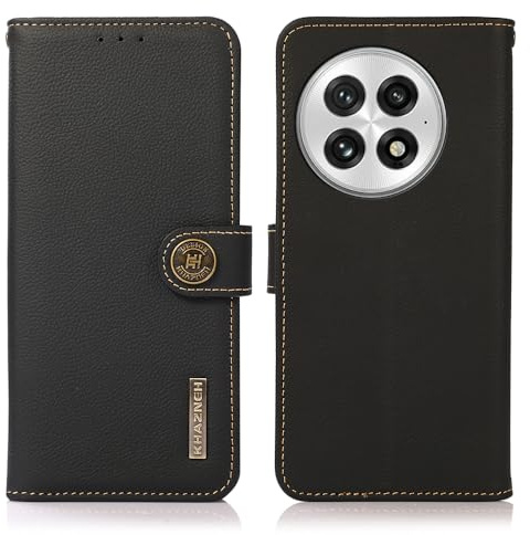 COQUE étui OnePlus 13,étui téléphone Anti-vol RFID en Cuir de Vache avec Fentes Cartes Antichoc étui de Protection Flip Folio pour OnePlus 13-Noir