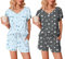 Ekouaer Pijama Mujer Verano Pijama Corto Mujer Paquete de 2 Mangas con Volantes Escote en Pico Suave Camiseta y Pantalón Corto, Estrellas Azul Claro + Estrellas Gris Oscuro, L