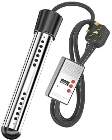Generic Electric Immersion Water Heater, 2000W, Black, Stainless Steel, 240V, Heats 5 Gallons in Minutes, Auto Shutoff, Suitable for Small Pools, Buckets, Bathtubs