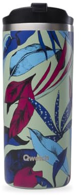 QWETCH -Travel Mug 470ml Bahia - Termo Café & Té en Acero Inoxidable - 6h Caliente & 12h Frío - Sin BPA, Hermética, Taza Térmica de Viaje Compacto