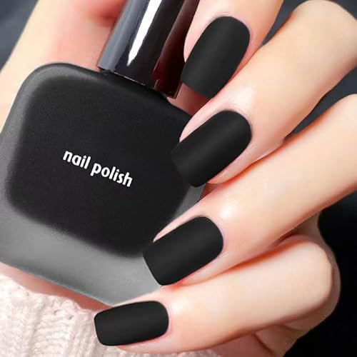 Black Nail Polish, Matte Nail Polish - 12ml Matte Nail Varnish | Velvet Non-Shiny Finish Long-Lasting Vegan & Quick-Dry for DIY Salon Manicure at Home Non-Toxic Cruelty Free (1#Black)