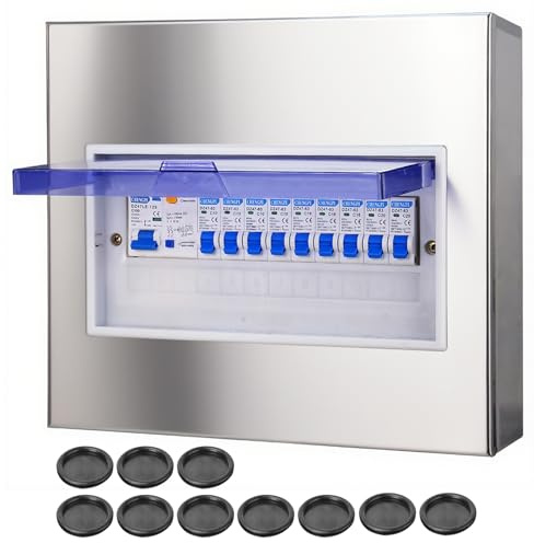 CHENGPI Coffret Electrique Etanche Exterieur,Boite Etanche Electrique Exterieur avec Interrupteur,Armoire en Acier Inoxydable avec Panneau Isolant - Tableau électrique pré-équipé |12 Modules