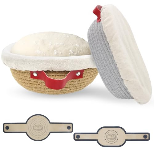 Eikovia Brotgärkorb, Sauerteig-Brot-Backzubehör, Brotschalen zum Aufgehen und Backen, 22,9 cm rund und 25,4 cm oval, Baumwollseil mit Abdeckungen, 2 Stück Silikon-Brotschlingen