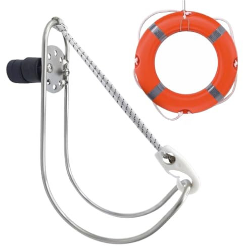 Glac Store Supporto Staffa Porta Salvagente Anulare in Acciaio Inox, 19,5 x 17 cm, per Piano o Tubi 22-30 mm, con Supporto Boetta (Staffa Salvagente Anulare)
