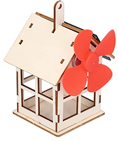 Fafeicy Solar Powered Windmill Wooden House DIY Kids Science Educational Toy for Children