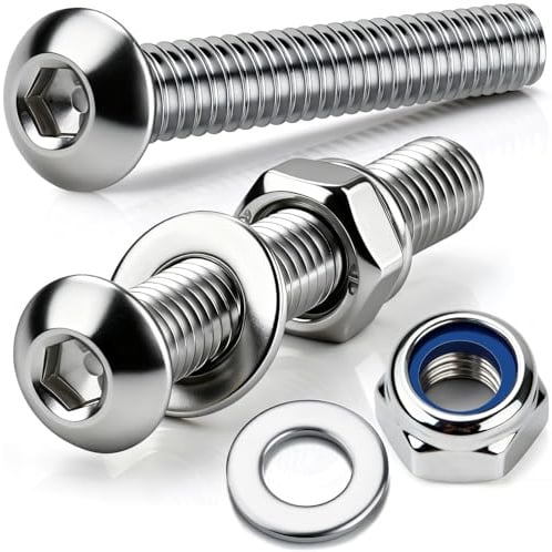 Tornillos M6x30mm 60 piezas, tornillos de cabeza alomada de acero inoxidable con hexágono interior, tornillos hexagonales con tuercas de seguridad, arandelas, tornillos roscados, tornillos de máquina