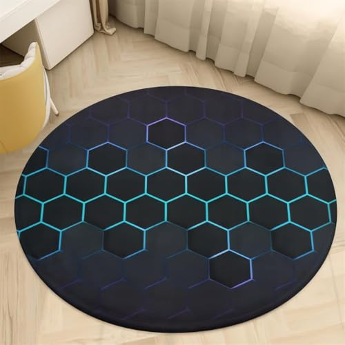 RUILBJM Gaming Teppich, Schlafzimmer Rund Rug, Cool 3D Neon Geometrisch Muster rutschfest Gaming Stuhlmatte, für Teenager Jungen E-Sport-Zimmer, Weich Flanell Runde Bodenmatte (Color 1,100cm)
