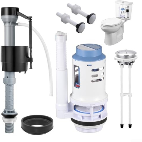 WC-Reparatursatz, 3 Zoll 2-teiliges Spülkasten-Ersatzteile mit Einlassventil, Ablassventil und Spülknopf für Badezimmer WC