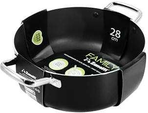 Zanetti, Casseruola antiaderente cm 28 Spessore 2.5 mm Adatta a tutti piano di cottura incluso Induzione Manici Acciao Interno color Nero Esterno Nero