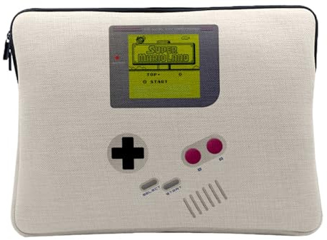 Housse Ordinateur et Tablette Aspect Lin - Old School Game Console Portable Jeux Video Retro Video Game 1990-10 Pouces Pochette de Protection PC Portable Imprimé en France