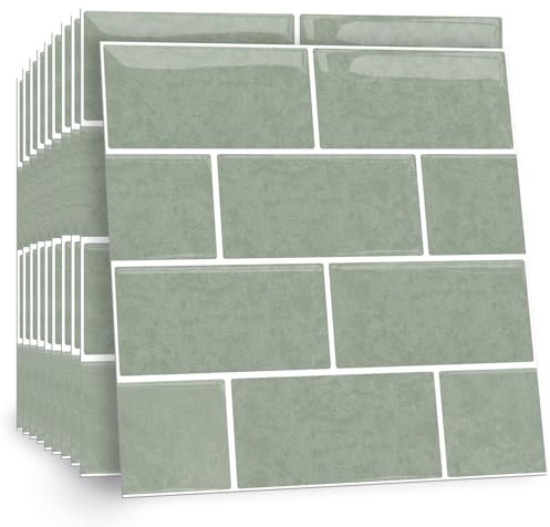 Celestdeco 10 Stück Klebefliesen Küche Kachelaufkleber Fliesenaufkleber Küchenrückwand Fliesen Metro Fliesen Wandfliesen Selbstklebend Grün Bad Küche Keramikfliesen 30 x 30cm