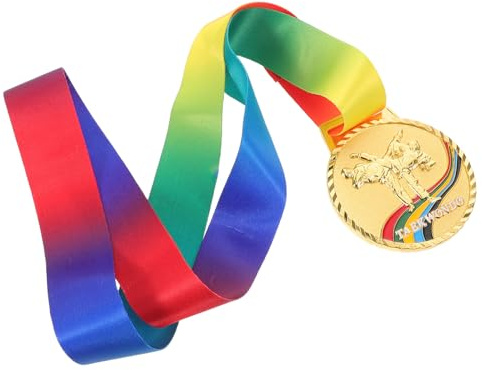 BUGUUYO Taekwondo Goldmedaille 7cm aus Zinklegierung mit Buntem Band Kampfsport Turnier Sieger Auszeichnung für Erste Plätze bei Sportwettkämpfen