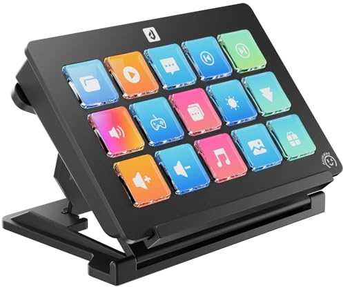 upHere Makro-Tastatur, Stream Control Deck Game Shortcut-Tastatur mit 15 programmierbaren Tasten, anpassbares voreingestelltes visuelles Pad für OBS/Twitch/YouTube/Streamlabs, Schreibtisch-Büro-Setup