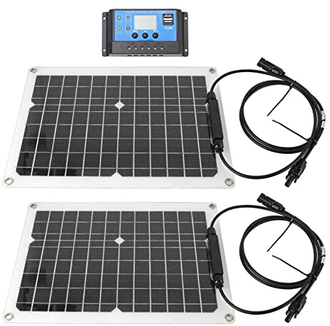 Fafeicy Kit de Panneaux Solaires 50W Monocristallins, 2 Pièces, avec Contrôleur 10A, pour Camping-car, Yacht, Camping, électronique
