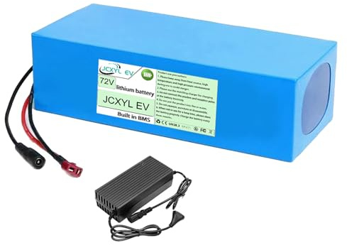 JCXYL EV Batterie au Lithium 72 V (20 Ah / 30 Ah / 40 Ah) avec Chargeur — Batterie Rechargeable 72 Volts pour vélo électrique, Trottinette, Moto ou Moteur de 3000 W,T Plug,72V 40Ah