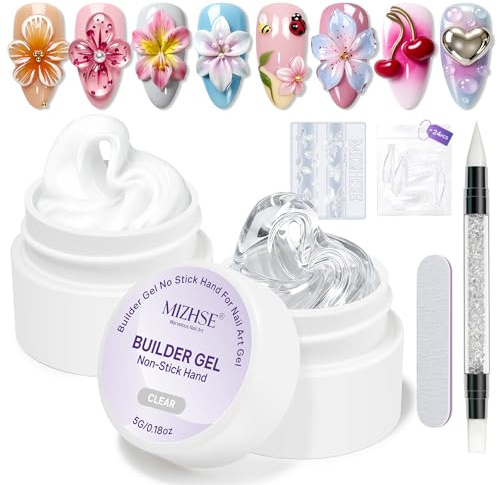 MIZHSE 3D Sculpting Nail Gel Clear White Gel for Home & Salon Nails DIY | Hard Builder Gels, Non-Sticky, 3D Nail Art Carving, Moulding, Extension