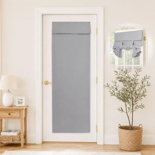 Hengrongshen Rouleau Occultant sans Perçage, Rideau Noir Autocollant pour Porte & Fenêtre, Rideau de Porte Occultant pour Porte-Balcon Court, 66x173cm, Protection Visuelle Adhésive (Gris Argenté)