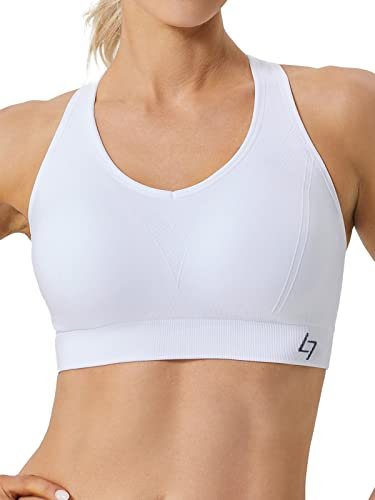 FITTIN Racerback Sports Bra for Women- Padded Seamless Activewear Bras for Yoga Gym Workout Fitness White