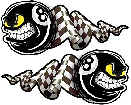 cut-it folientechnik & design MG326 / 2X Eightball Aufkleber je 10,5x4,5cm 8 Billiardkugel schwarz Flagge Biker Hotrod Rockabilly USA