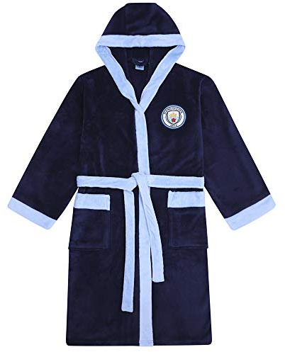 MANCHESTER CITY FC Official Gift Mens Fleece Dressing Gown Robe Navy Medium