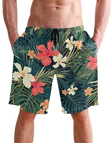 visesunny Stilvolle Herren-Badehose, schnell trocknend, Strandbekleidung, Sport-Badehose, Badehose für Urlaub, Party, Badeanzüge, Palme Floral, XL
