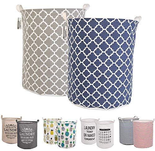 LessMo 2Pcs 19.7 Laundry Hamper, Collapsible Storage Basket With Easy Carry Handles, Waterproof Round Cotton Linen, for Baby Products, Toys, Bedroom Hamper (LUCKY, Thickened 19.7/Large)