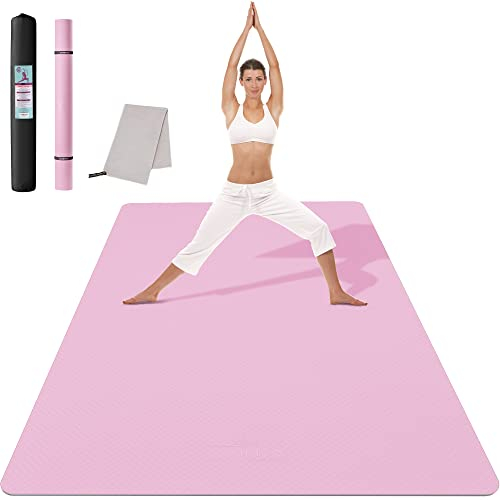 CAMBIVO Yogamatte XXL, Yoga Matte 183cm x 122cm Groß,6/8/10/12mm Extra-DickE Fitnessmatte, Breite Sportmatte Rutschfest, TPE Pilatesmatte Gymnastikmatte mit Handtuch