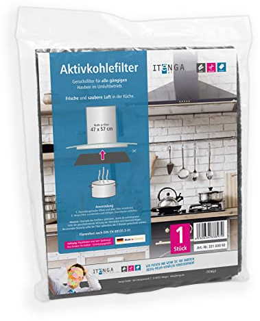 itenga Universal Filter Kohlefilter Aktivkohle Dunstabzugshaube Umlufthaube Ablufthaube zuschneidbar umweltfreundlich kompostierbar 47x57cm (Aktivkohlefilter)