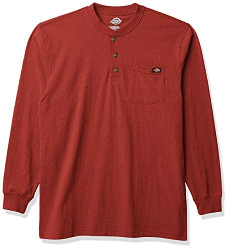 Dickies Men's Long Sleeve Heavyweight Henley Shirt, Madder Brown, XL