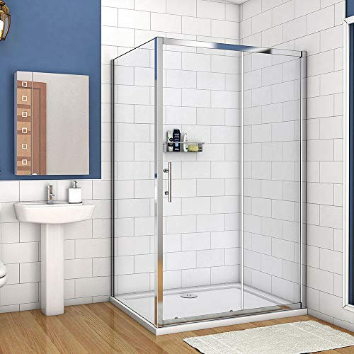 1000x760mm Xinyang Sliding Shower Enclosure 5mm Safety Glass Reversible Bathroom Cubicle Screen Door with Side Panel Shower Tray Free Waste