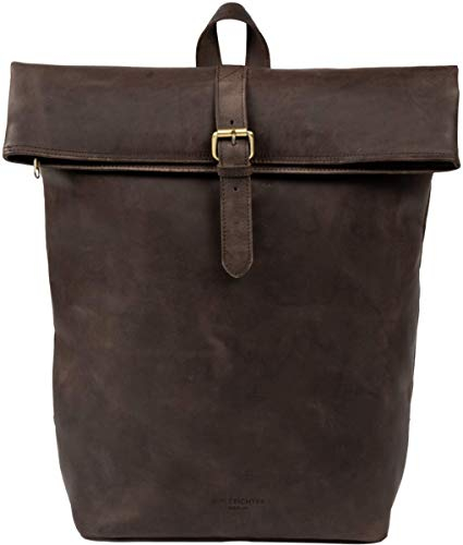 HOLZRICHTER Berlin Rolltop Rucksack No 4-1 (L) aus Leder - Premium Daypack im Vintage-Look für Damen & Herren - Schokoladenbraun