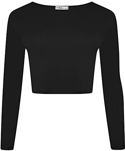 Shop & Stop Full Sleeve Crop Top (Black, 8-10)