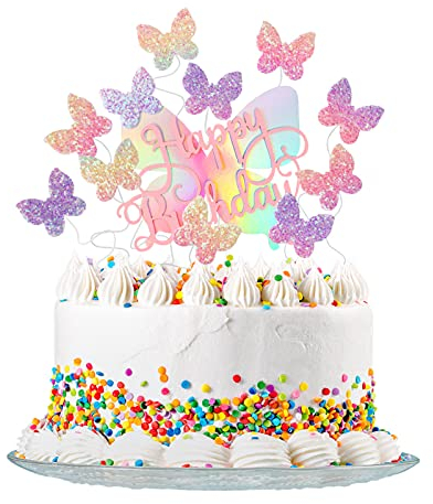 SOSPIRO 11 Stück Schmetterlinge Tortendeko Cake Topper Glitter Happy Birthday Kuchendeckel für Mädchen Frauen Kuchendekoration (11 Stück)