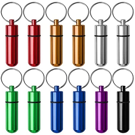 12PCS Pillendose Schlüsselanhänger, BetterJonny Mini Aluminium Pillenbox Schlüsselanhänger Wasserdichte Pillenflasche Pillendose Klein Kapsel Pillendose Kleine Tablettendose Tablettenbox für Unterwegs