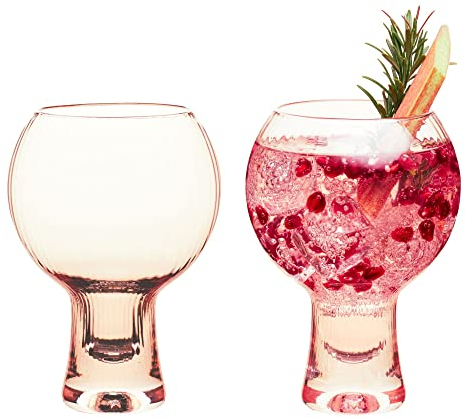 Wrenbury Coloured Gin Glasses Set of 2 Gift Set 540ml Large - Pink Gin Glass Gifts for Women - Balloon Glasses - Unique Fishbowl Design - Pink Blush