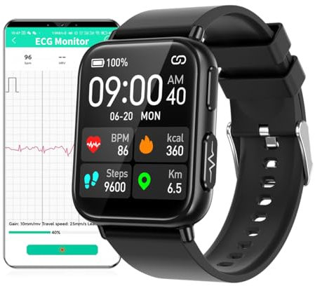 DigiKuber Reloj Inteligente ECG, 1,91 Pulgada Smartwatch Resistente con presión Arterial, SpO2, Frecuencia Cardíaca, Mensaje y Recordatorio de Llamadas para Android iOS