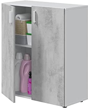 Armario Multiusos Bajo con 2 Puertas en Blanco y Cemento 80x92x37 cm