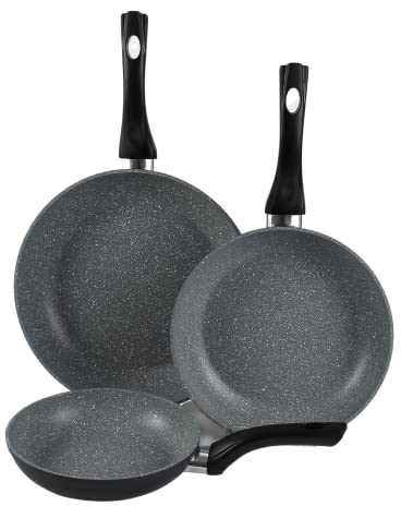 FORGECROSS Black & Grey Marble Forged Pressed Aluminium Non Stick Induction Safe Cooking Frying Pans Cookware (3 Piece Frying Pan Set)