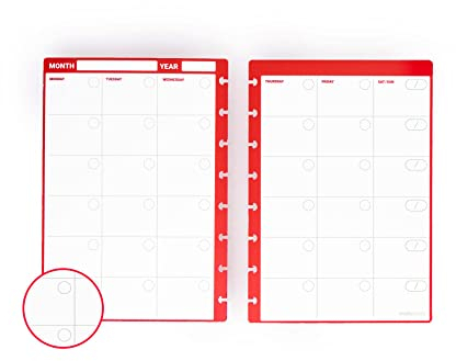 Modubooq - 32 rote monatliche wiederverwendbare, gebundene Duratech3-Seiten - A5