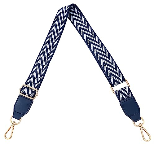 PandaHall Ersatz-Geldbörsenriemen Breiter Schulterriemen Verstellbarer Crossbody-Polyesterriemen Handtaschenriemen Für Damen DIY-Taschen Länge 33~53 Zoll Weiß Und Blau