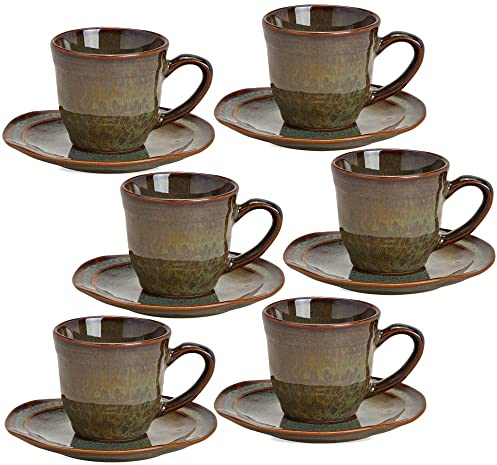 matches21 - Tazzine e piatti in ceramica, in stile rustico, 6 pezzi, Ø 12 x 7 cm, 90 ml